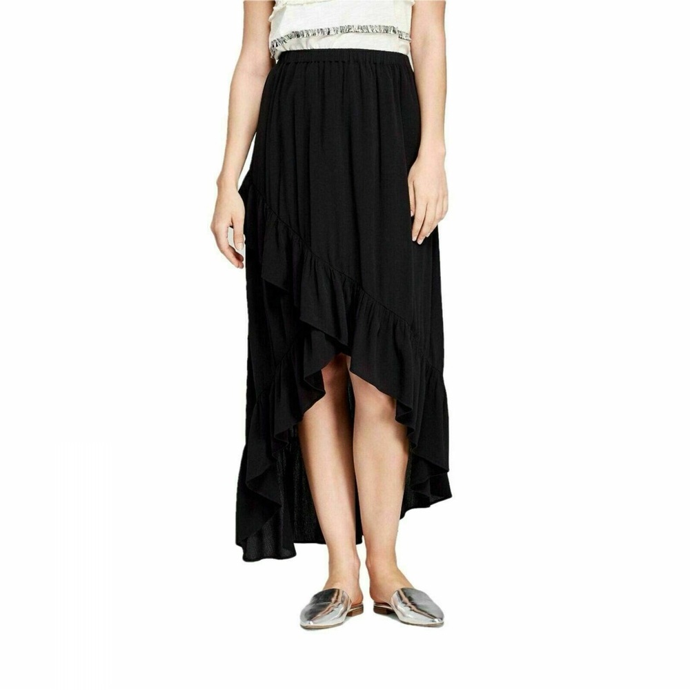 A New Day Black Wrap Ruffled Midi Skirt